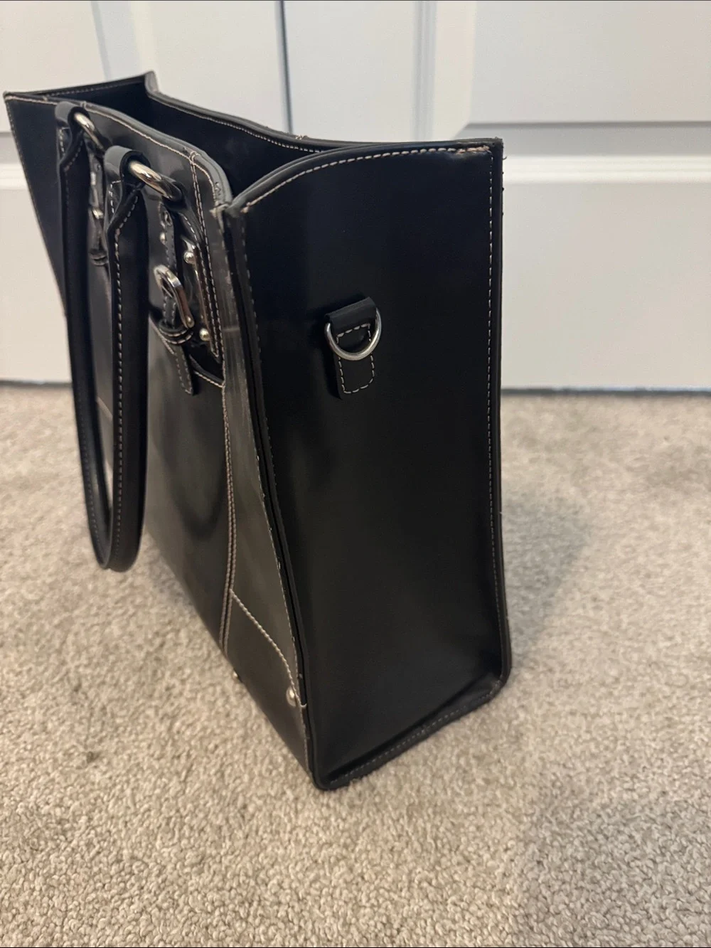 Wilsons Black Leather Tote with Snake-Print Interior